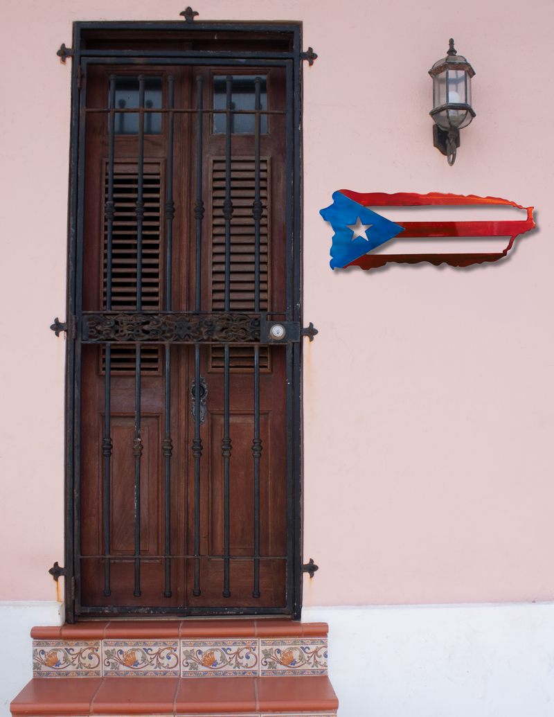 Puerto Rico Flag Map Metal Wall Art