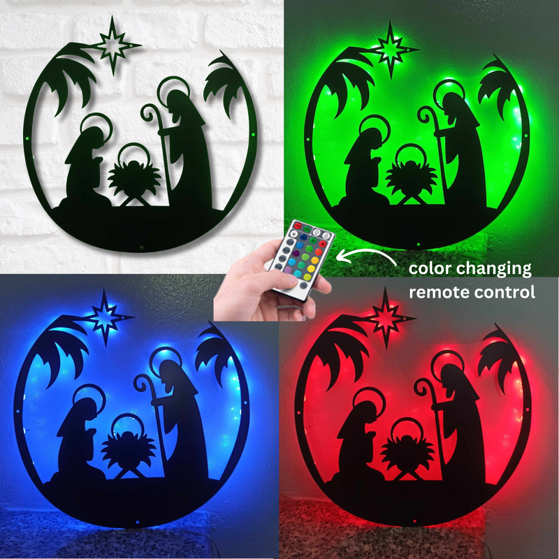 Color changing illuminated Christmas Nativity Scene