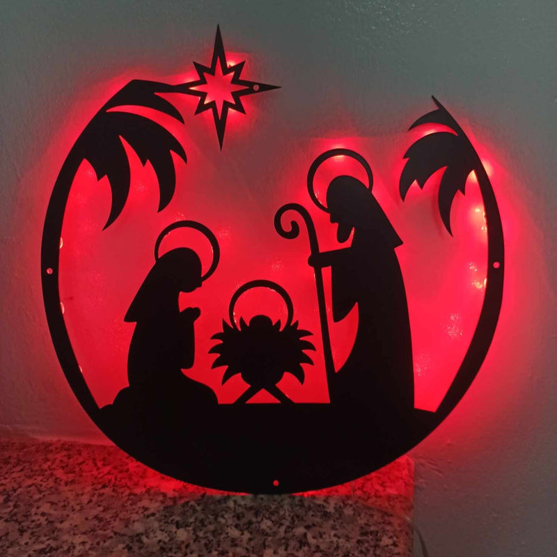 Color changing illuminated Christmas Nativity Scene