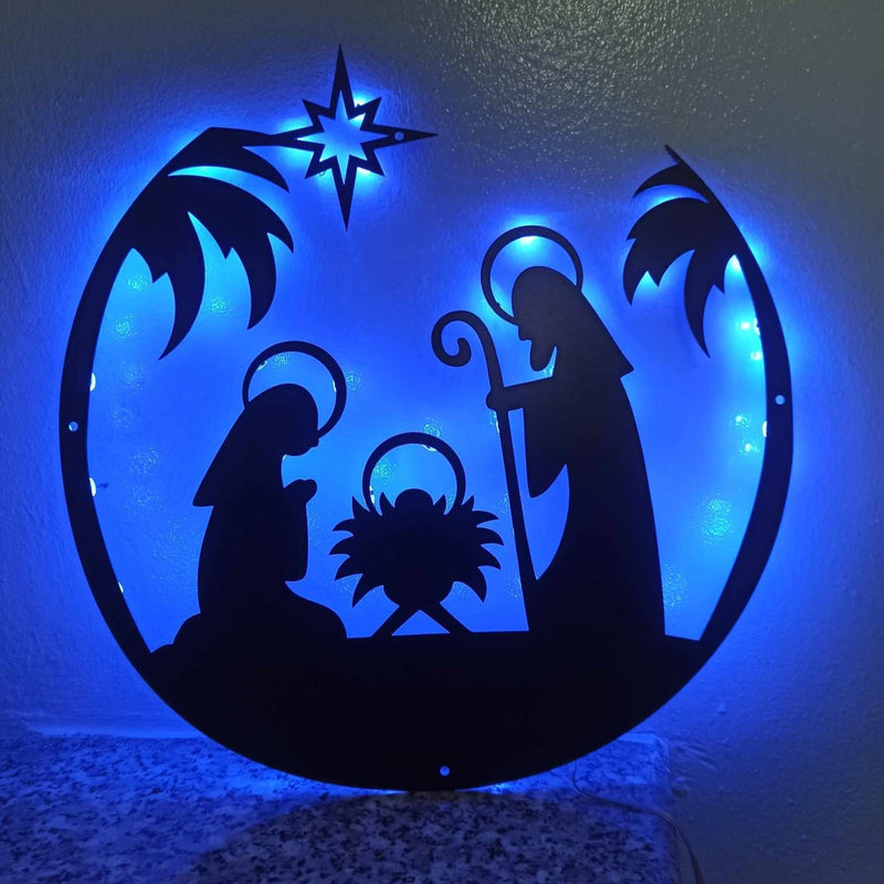 Color changing illuminated Christmas Nativity Scene