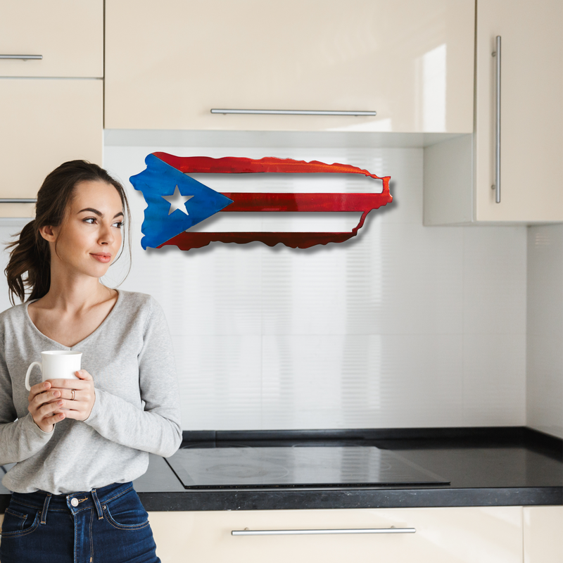 Puerto Rico Flag Map Metal Wall Art