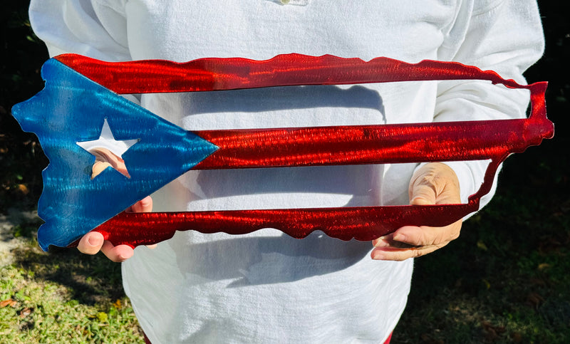 Puerto Rico Flag Map Metal Wall Art