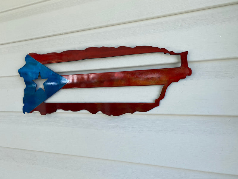 Puerto Rico Flag Map Metal Wall Art