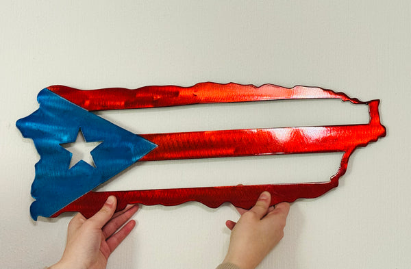 Puerto Rico Flag Map Metal Wall Art