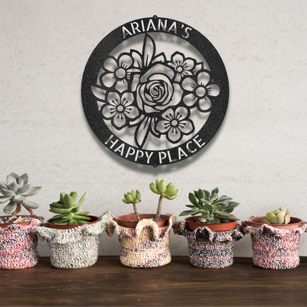 Floral Ring Personalized Garden Monogram - Steel Sign