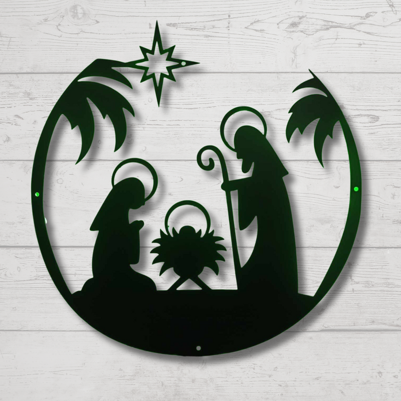 Color changing illuminated Christmas Nativity Scene