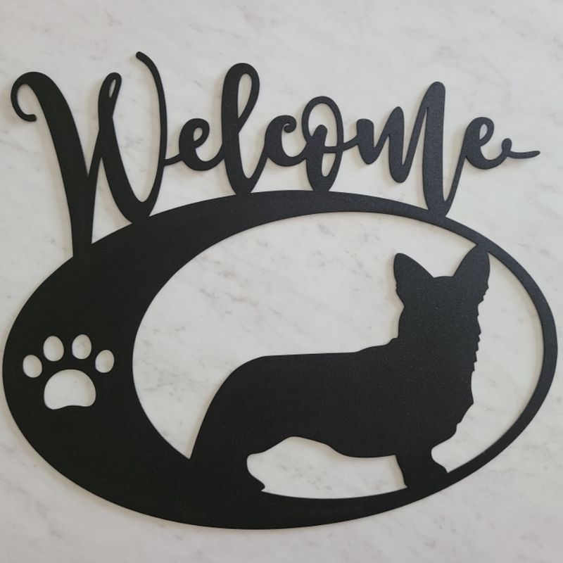 Corgi Welcome Metal Sign