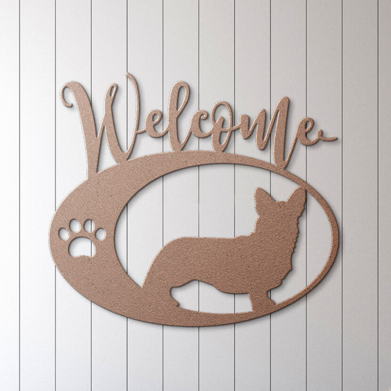 Corgi Welcome Metal Sign