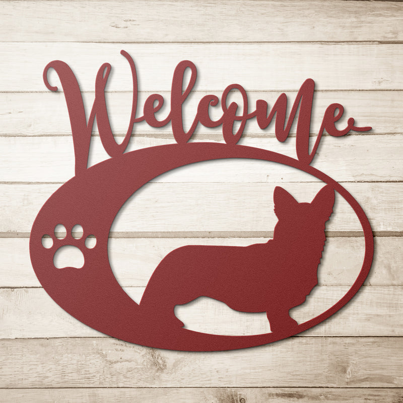 Corgi Welcome Metal Sign