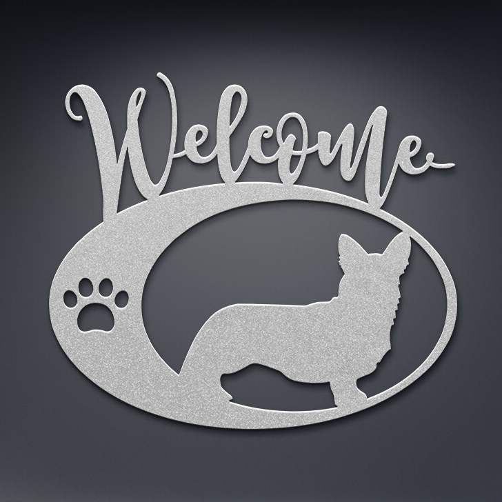 Corgi Welcome Metal Sign