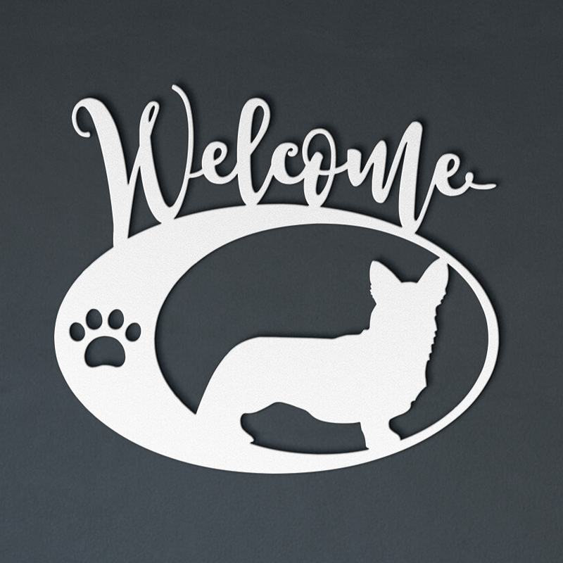 Corgi Welcome Metal Sign