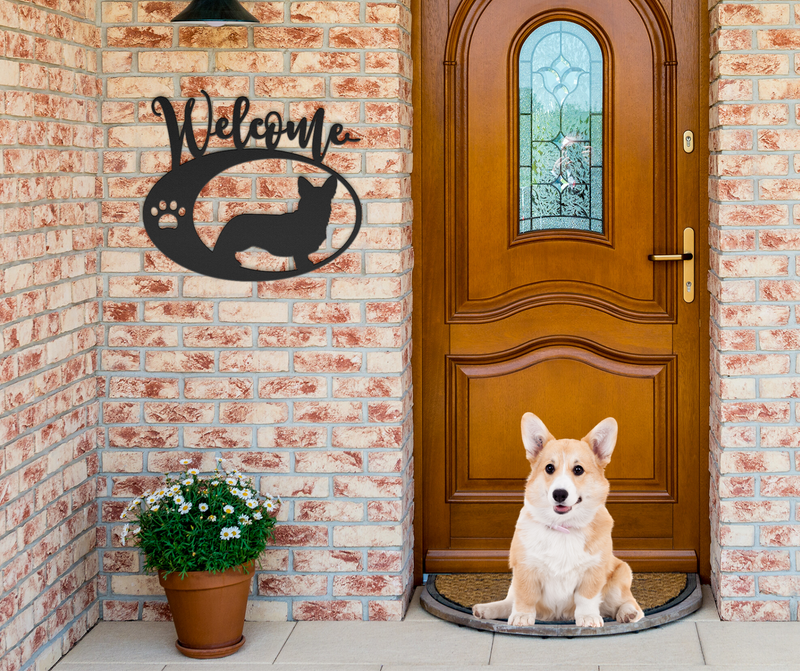 Corgi Welcome Metal Sign